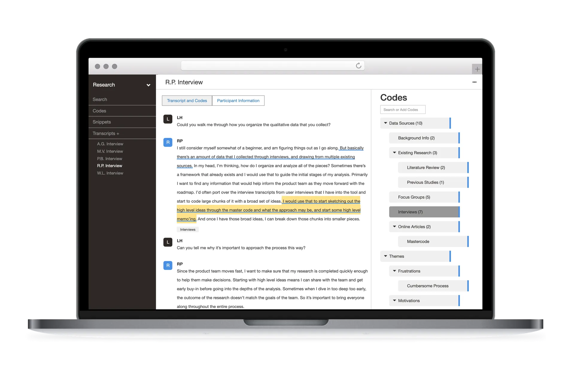 Screenshot of the Delve qualitative analysis tool